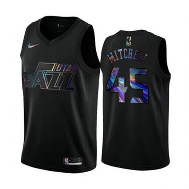 Nike Jazz #45 Donovan Mitchell Men's Iridescent Holographic Collection NBA Jersey - Black