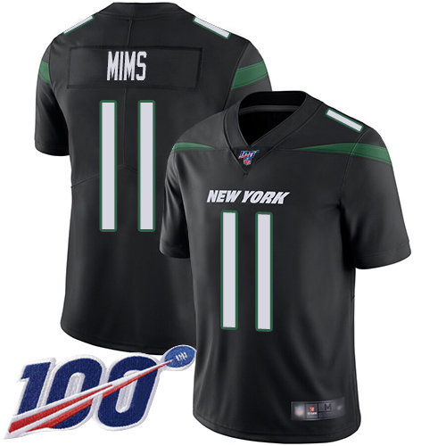 Nike Jets #11 Denzel Mim Black Alternate Men's Stitched NFL 100th Season Vapor Untouchable Limited Jersey