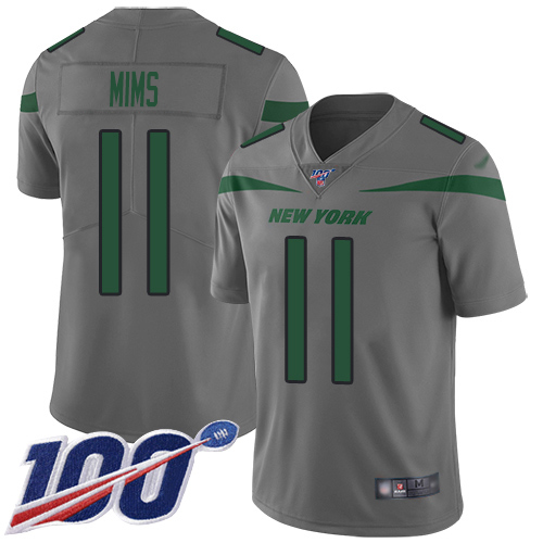 Nike Jets #11 Denzel Mim Gray Men's Stitched NFL Limited Inverted Legend 100th Season Jersey