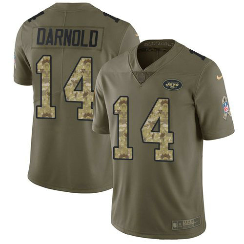 Nike Jets 14 Sam Darnold Olive Camo Youth Salute To Service Limited Jersey