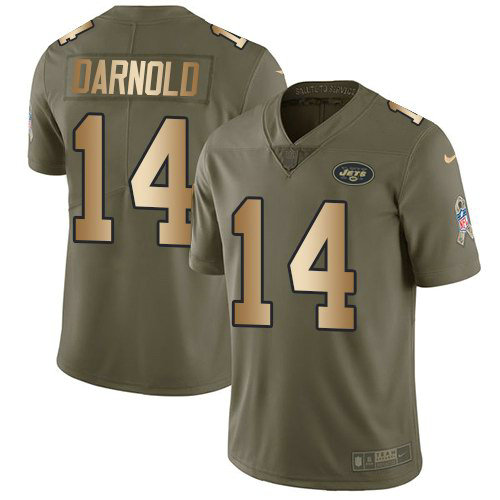 Nike Jets 14 Sam Darnold Olive Gold Youth Salute To Service Limited Jersey