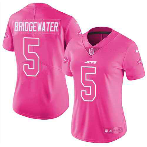 Nike Jets 5 Teddy Bridgewater Pink Women Rush Fashion Limited Jersey