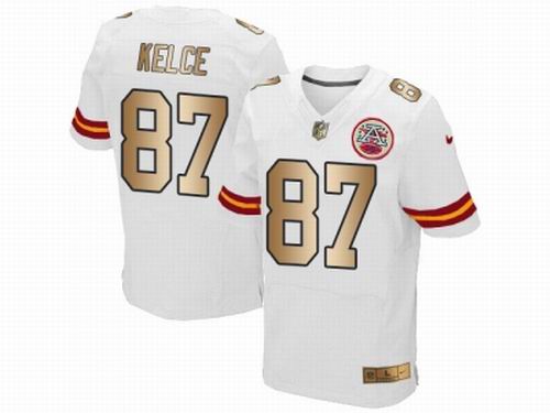 Nike Kansas City Chiefs #87 Travis Kelce White Elite Gold Jersey