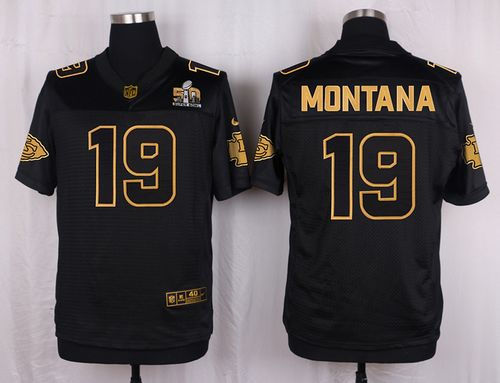 Nike Kansas City Chiefs 19 Joe Montana Black NFL Elite Pro Line Gold Collection Jersey