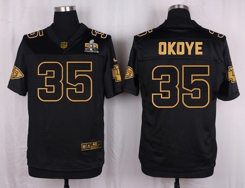 Nike Kansas City Chiefs 35 Christian Okoye Black NFL Elite Pro Line Gold Collection Jersey