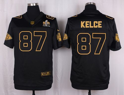 Nike Kansas City Chiefs 87 Travis Kelce Black NFL Elite Pro Line Gold Collection Jersey