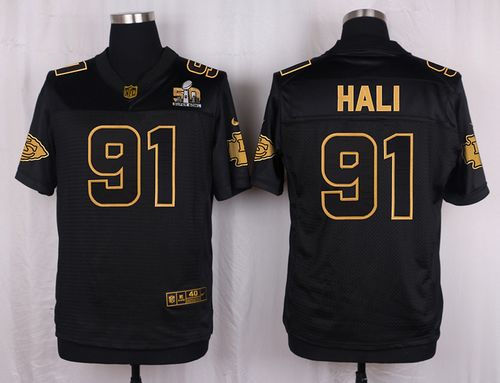 Nike Kansas City Chiefs 91 Tamba Hali Black NFL Elite Pro Line Gold Collection Jersey