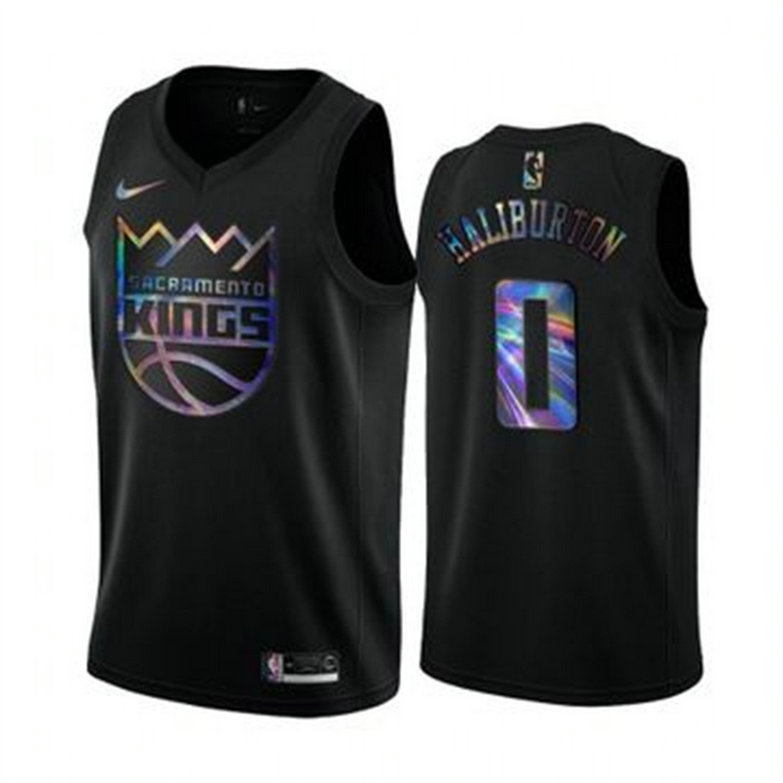 Nike Kings #0 Tyrese Haliburton Men's Iridescent Holographic Collection NBA Jersey - Black