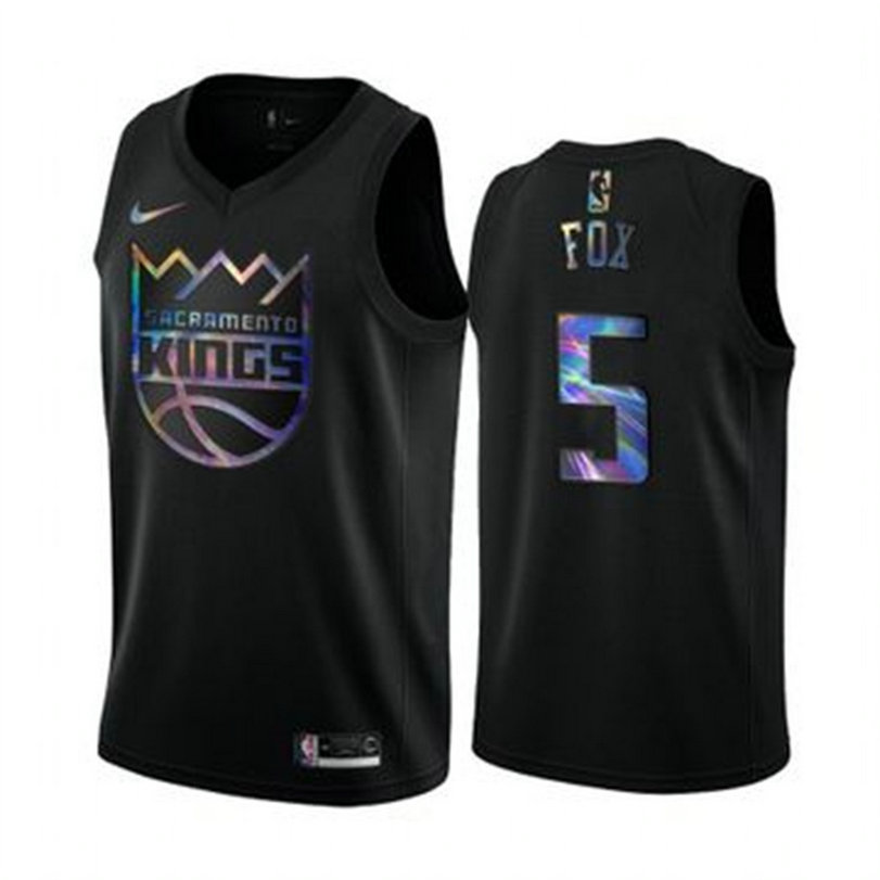 Nike Kings #5 De_Aaron Fox Men's Iridescent Holographic Collection NBA Jersey - Black