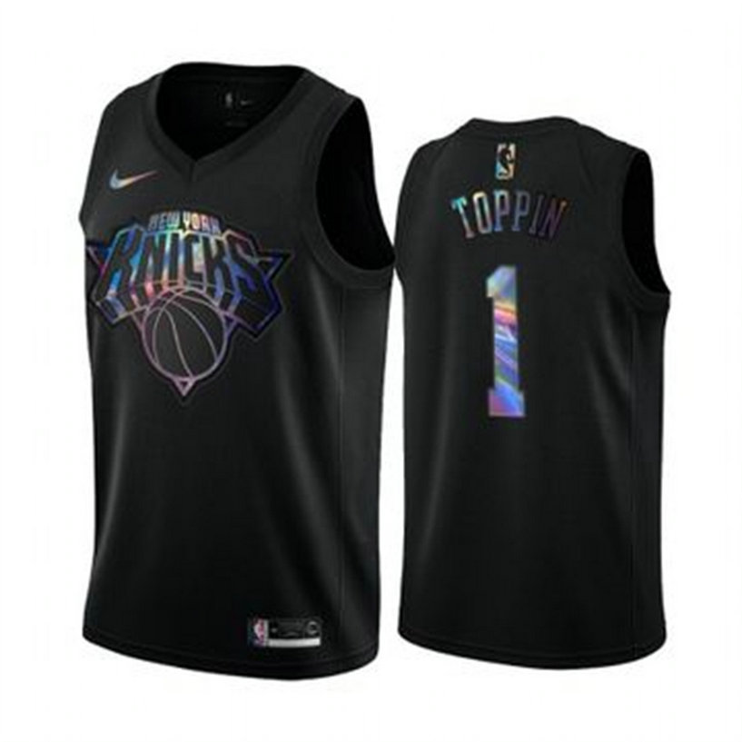 Nike Knicks #1 Obi Toppin Men's Iridescent Holographic Collection NBA Jersey - Black