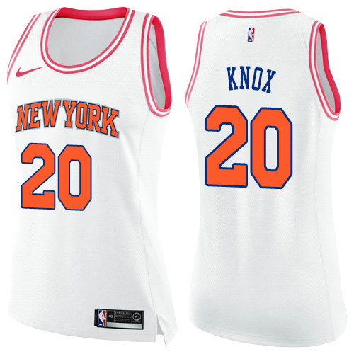 Nike Knicks #20 Kevin Knox White Pink Women's NBA Swingman Fashion Jersey