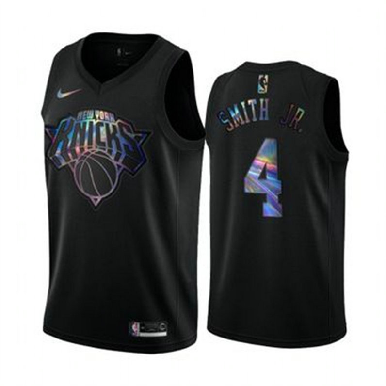 Nike Knicks #4 Dennis Smith Jr. Men's Iridescent Holographic Collection NBA Jersey - Black