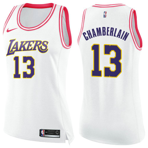 Nike Lakers #13 Wilt Chamberlain White Pink Women's NBA Swingman Fashion Jersey