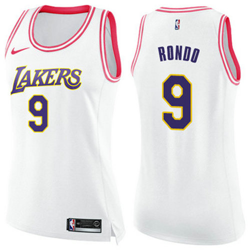 Nike Lakers #9 Rajon Rondo White Pink Women's NBA Swingman Fashion Jersey