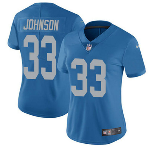 Nike Lions #33 Kerryon Johnson Blue Throwback Women's Stitched NFL Vapor Untouchable Limited Jersey