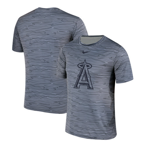 Nike Los Angeles Angels Gray Black Striped Logo Performance T-Shirt