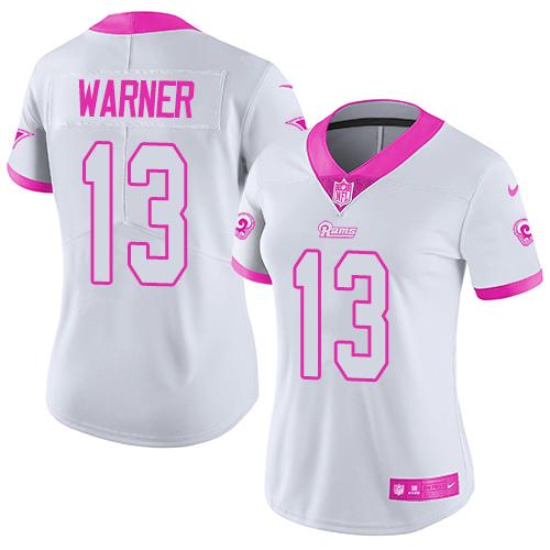 Nike Los Angeles Rams 13 Kurt Warner White Pink NFL Limited Rush Fashion Jersey