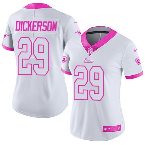 Nike Los Angeles Rams 29 Eric Dickerson White Pink NFL Limited Rush Fashion Jersey