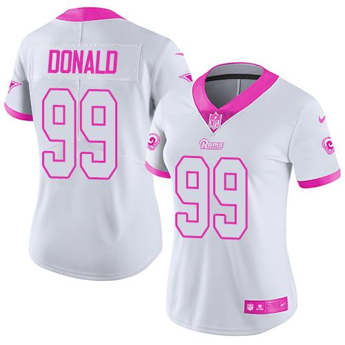 Nike Los Angeles Rams 99 Aaron Donald White Pink NFL Limited Rush Fashion Jersey