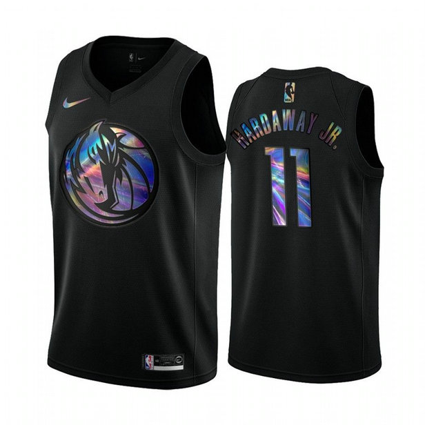 Nike Mavericks #11 Tim Hardaway Jr. Men's Iridescent Holographic Collection NBA Jersey - Black