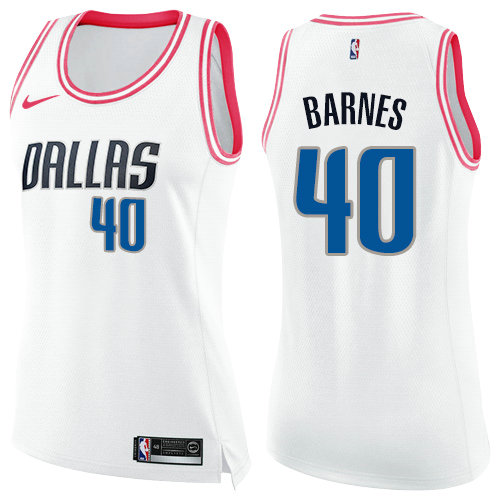 Nike Mavericks #40 Harrison Barnes White Pink Women's NBA Swingman Fashion Jersey