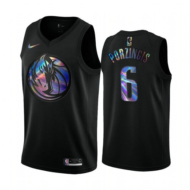 Nike Mavericks #6 Kristaps Porzingis Men's Iridescent Holographic Collection NBA Jersey - Black