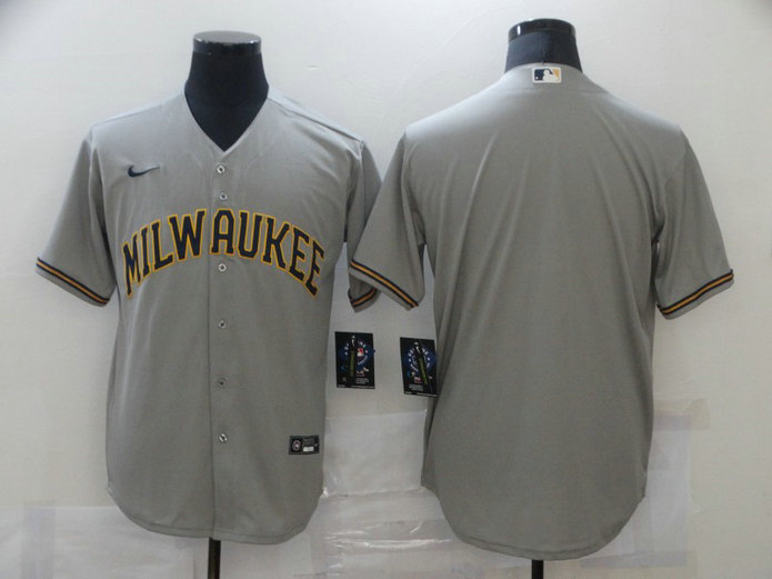 Nike Men's Milwaukee Brewers Grey Blank Cool base Jersey
