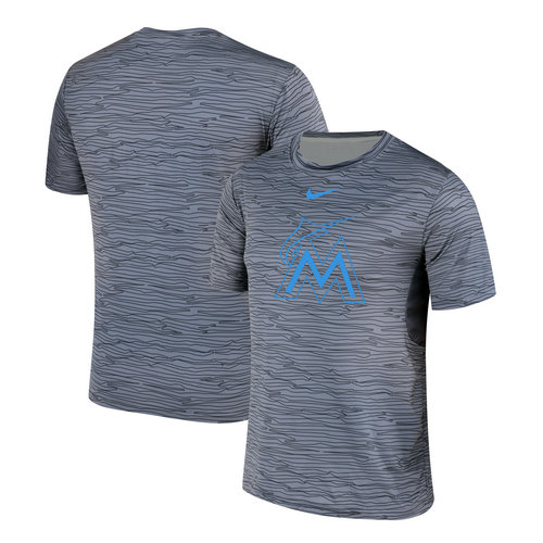 Nike Miami Marlins Gray Black Striped Logo Performance T-Shirt