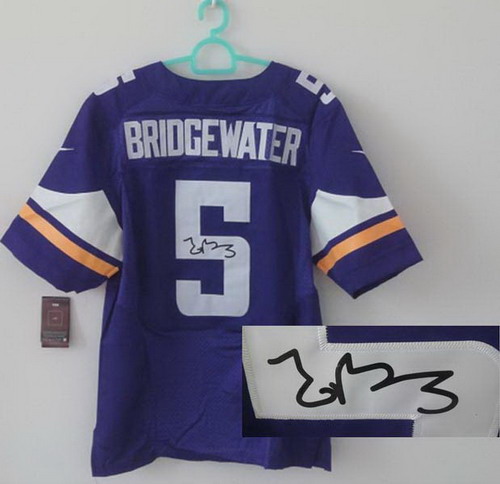 Nike Minnesota Vikings #5 Teddy Bridgewater Purple Team Color Elite signature jerseys