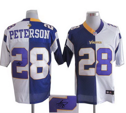 Nike Minnesota Vikings 28# Adrian Peterson White Purple Split Elite signature jerseys