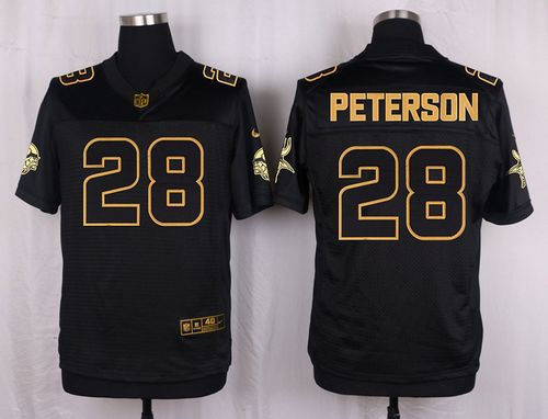 Nike Minnesota Vikings 28 Adrian Peterson Black NFL Elite Pro Line Gold Collection Jersey