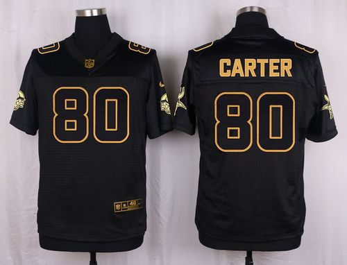 Nike Minnesota Vikings 80 Cris Carter Black NFL Elite Pro Line Gold Collection Jersey