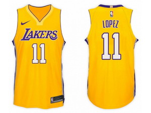 Nike NBA Los Angeles Lakers #11 Brook Lopez Jersey 2017-18 New Season Gold Jersey