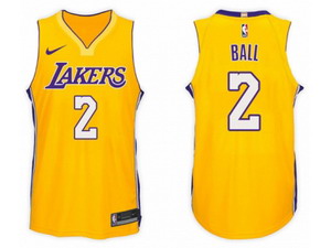 Nike NBA Los Angeles Lakers #2 Lonzo Ball Jersey 2017-18 New Season Gold Jersey