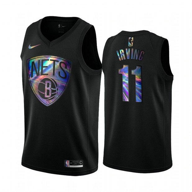 Nike Nets #11 Kyrie Irving Men's Iridescent Holographic Collection NBA Jersey - Black