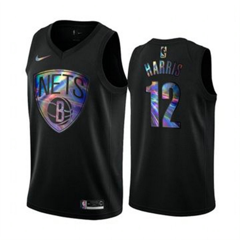 Nike Nets #12 Joe Harris Men's Iridescent Holographic Collection NBA Jersey - Black