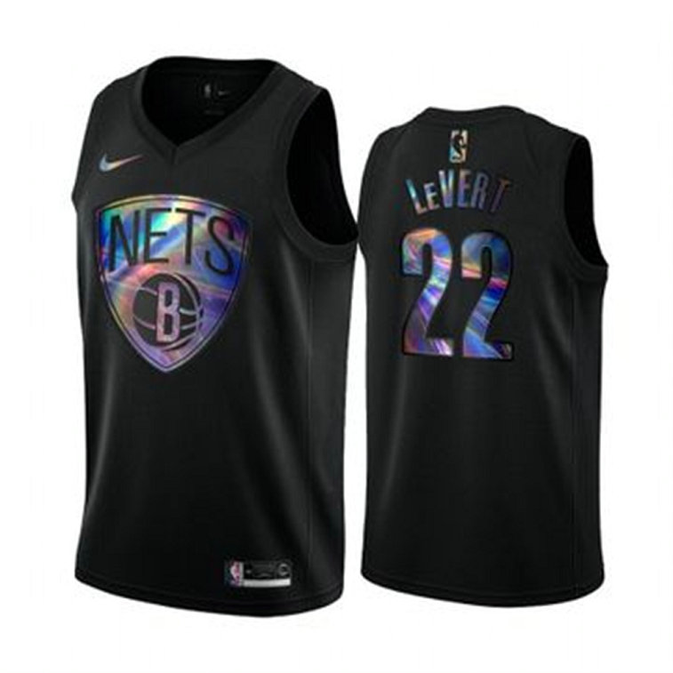 Nike Nets #22 Caris LeVert Men's Iridescent Holographic Collection NBA Jersey - Black