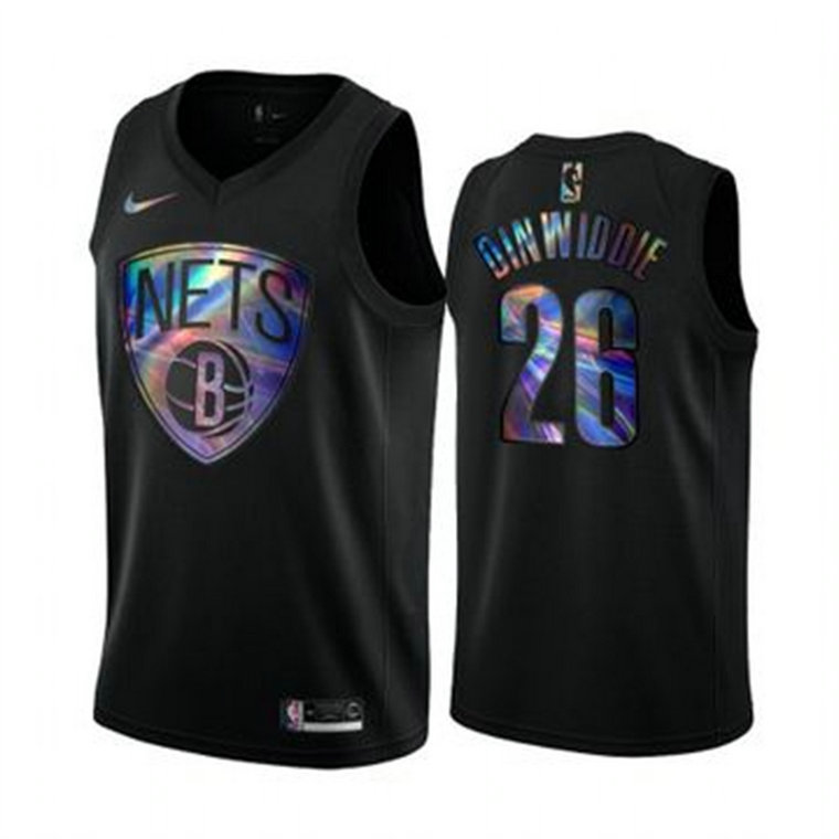 Nike Nets #26 Spencer Dinwiddie Men's Iridescent Holographic Collection NBA Jersey - Black