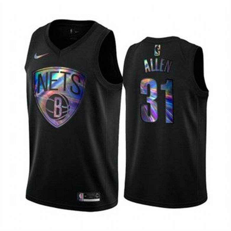 Nike Nets #31 Jarrett Allen Men's Iridescent Holographic Collection NBA Jersey - Black