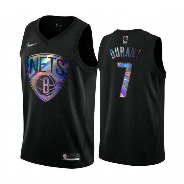 Nike Nets #7 Kevin Durant Men's Iridescent Holographic Collection NBA Jersey - Black