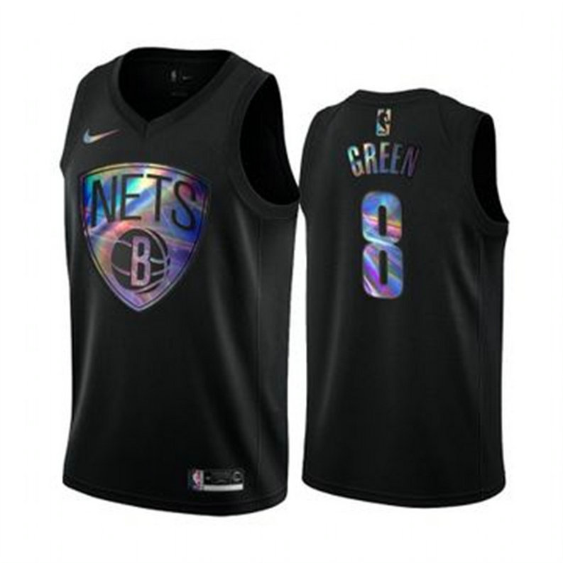 Nike Nets #8 Jeff Green Men's Iridescent Holographic Collection NBA Jersey - Black