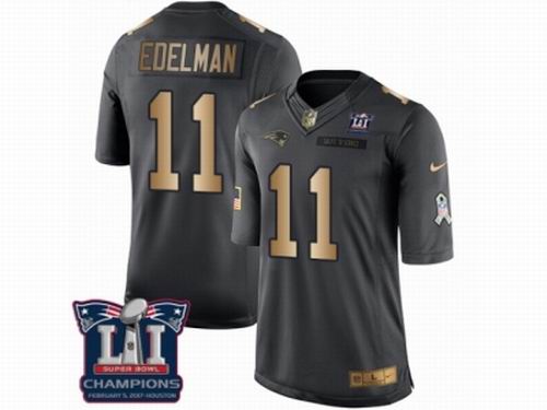 Nike New England Patriots #11 Julian Edelman Limited Black Gold Salute to Service Super Bowl LI Champions Jersey