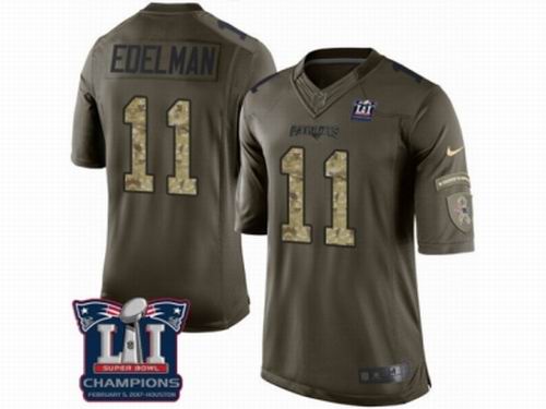Nike New England Patriots #11 Julian Edelman Limited Green Salute to Service Super Bowl LI Champions Jersey