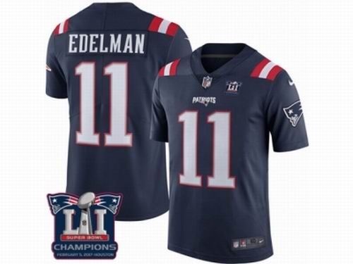 Nike New England Patriots #11 Julian Edelman Limited Navy Blue Rush Super Bowl LI Champions Jersey
