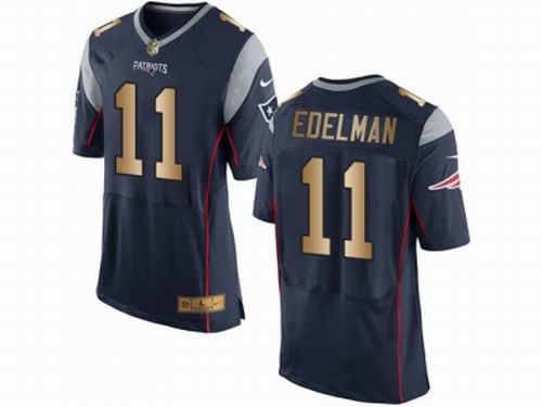 Nike New England Patriots #11 Julian Edelman Navy Blue New Elite Gold Jersey