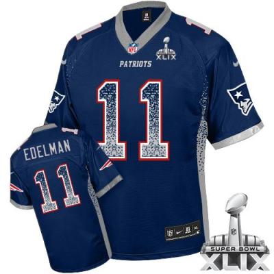 Nike New England Patriots #11 Julian Edelman Navy Blue Super Bowl XLIX Men-s Stitched NFL Elite Drift Fashion Jersey
