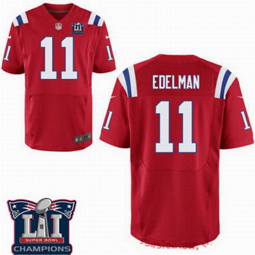 Nike New England Patriots #11 Julian Edelman Red 2017 Super Bowl LI Champions Patch Elite Jersey