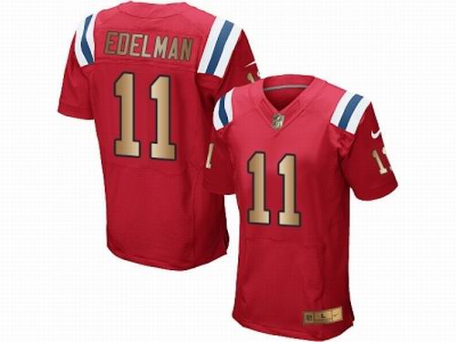 Nike New England Patriots #11 Julian Edelman Red Elite Gold Jersey