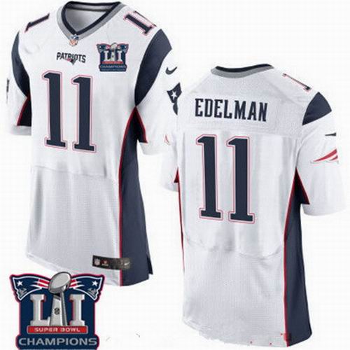 Nike New England Patriots #11 Julian Edelman White 2017 Super Bowl LI Champions Patch Elite Jersey