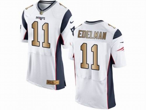 Nike New England Patriots #11 Julian Edelman White New Elite Gold Jersey
